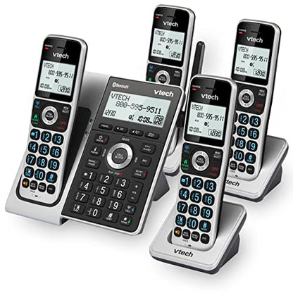 VTech VS306-4 DECT 6.0 4 Handsets Cordless Home Phone with Bluetooth, Answering System, Smart Call Blocker, Caller ID Announce, Backlit Display, Duplex Speakerphone, Expandable to 5HS (Silver & Black)