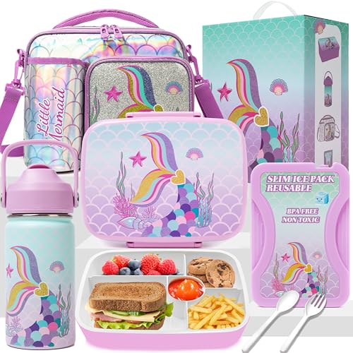 Mermaid Kids Bento Lunch Box Set with Bottle