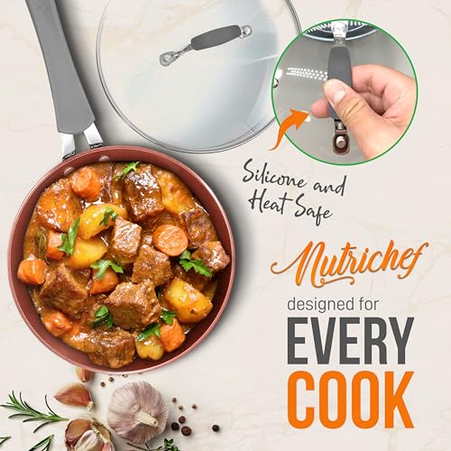 NutriChef Nonstick Cookware Excilon |Home Kitchen Ware Pots & Pan Set with Saucepan Frying Pans, Cooking Pots, Lids, Utensil PTFE/PFOA/PFOS Free, 11 Pcs, Gray