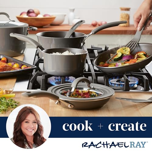 Rachael Ray Cook + Create Nonstick Frying Pans/Skillet Set, 9.5 Inch and 11.75 Inch, Gray