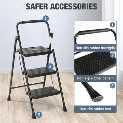 OLIXIS Heavy Duty 3 Step Folding Ladder