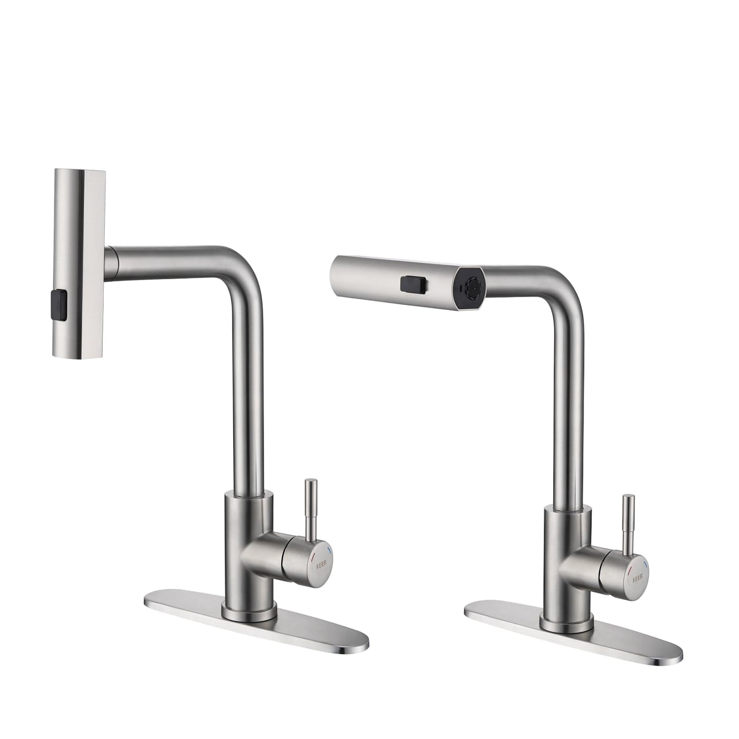 KEER Waterfall Kitchen Faucet with Pull Down Shower, Single Handle and 360° Swivel Stainless Steel Single Hole Kitchen Sink Faucet, Brushed Nickel