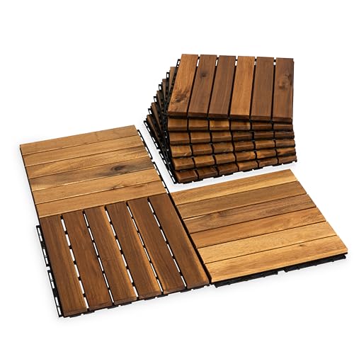 9 Pack Interlocking Acacia Wood Deck Tiles