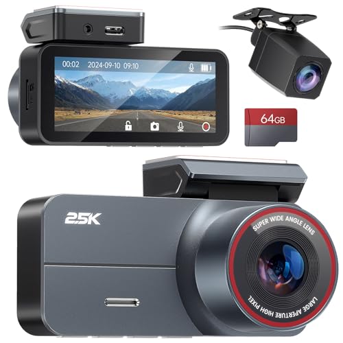 2.5K Front and Rear Dash Cam with 64GB Card