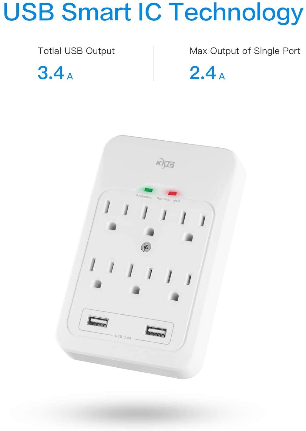 KMC 6-Outlet Surge Protector with USB Ports
