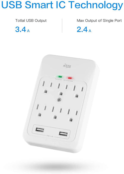 KMC 6-Outlet Surge Protector with USB Ports