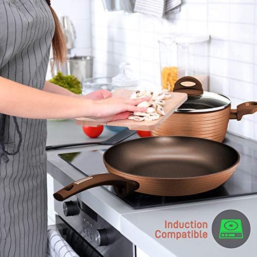 NutriChef Professional 12-Piece Brown Nonstick Cookware - PFOA/PFOS-Free, Heat Resistant Lacquer, Elegant Design, Multi-Sized Pots and Pans