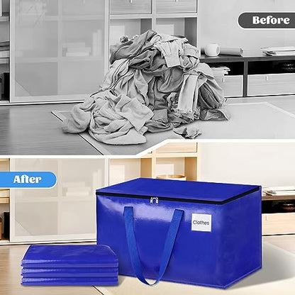 SpaceHacks 4 Pack-125L Heavy Duty Moving Bags, Moving Boxes with Reinforced Handles ＆ Premium Zippers, Storage Totes for Space Saving, Packing ＆ Moving Storage