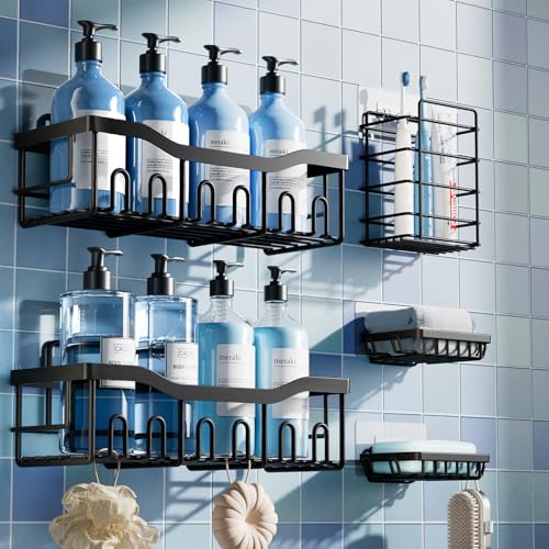 5 Pack Shower Caddy Set Adhesive Bathroom Organizer