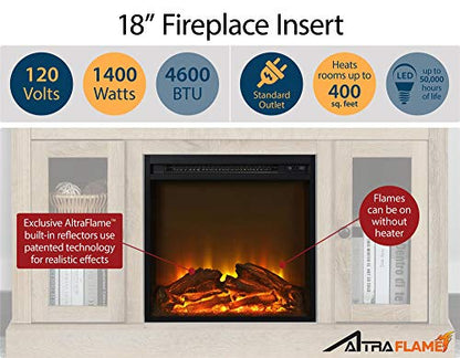 Ameriwood Home Chicago Fireplace TV Stand for TVs up to 50 Inch, Replaceable Electric Fireplace Insert Heater, Realistic Log and Flame Effect, For Living Room or Bedroom, Espresso