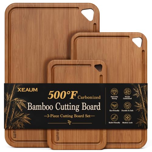 3 Piece Bamboo Cutting Board Set with Juice Grooves