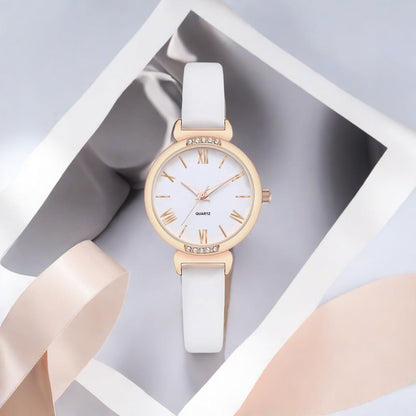 NUOVO Women Watch White Watch for Ladies Rose Gold Watch Diamond Watch Casual Watch Crystal Accented Leather Strap Watch Analog Display Watch Waterproof Watch Arabic Numerals Watch