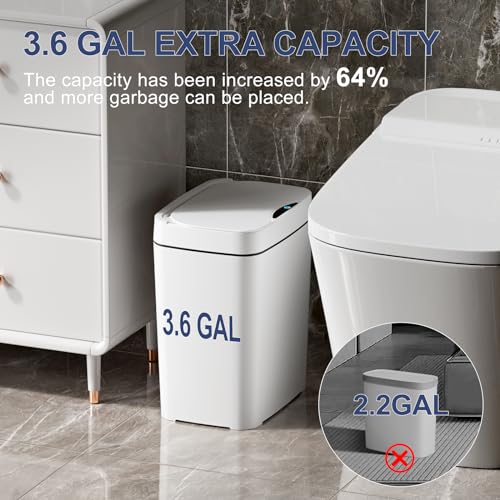 Vanpopubs 2 Pack 3.6 Gal Bathroom Trash Can with Lid, Small Smart Automatic Touchless Garbage Can, Slim Motion Sensor Waterproof Plastic Trash Bin for Bedroom Office Kitchen Dorm Toilet