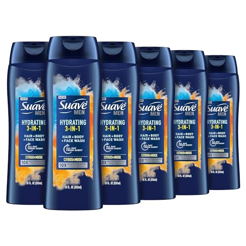 6 Pack Suave Men 3-in-1 Body Face Hair Wash