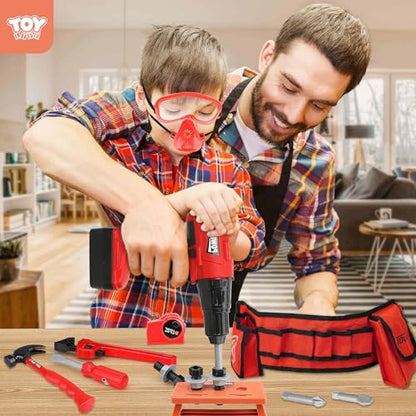 STEAM Life Kids Tool Set with Kids Tool Belt & Electronic Toy Drill, Toddler Tool Set for Boys, Kids Tape Measure, Toy Tools for Kids, Kids Tool Box, Toy Hammer, Play Tool Set for Toddlers 3-5