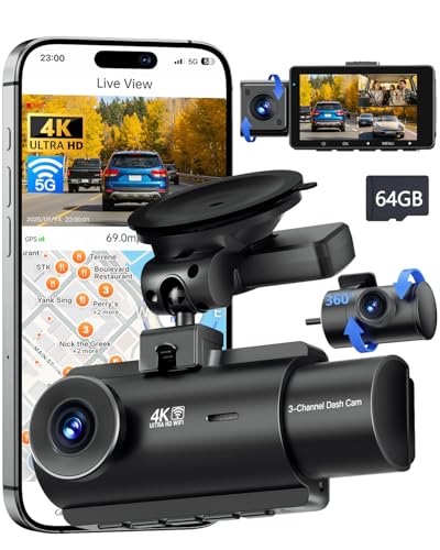 4K 3-Channel WiFi GPS Dash Cam with Night Vision