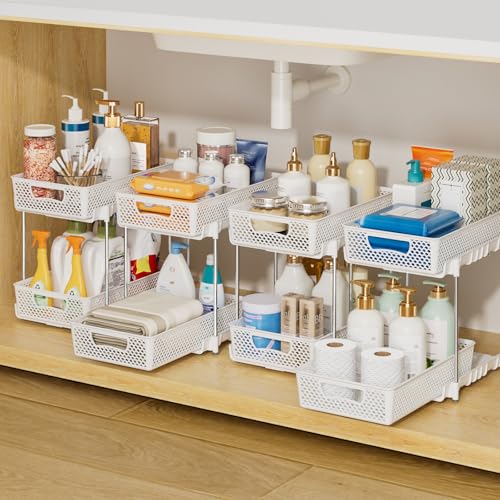 4 Pack Pull Out Under Sink Bathroom Organizers