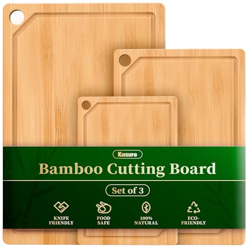 3 Piece Wooden Cutting Board Set with Juice Grooves