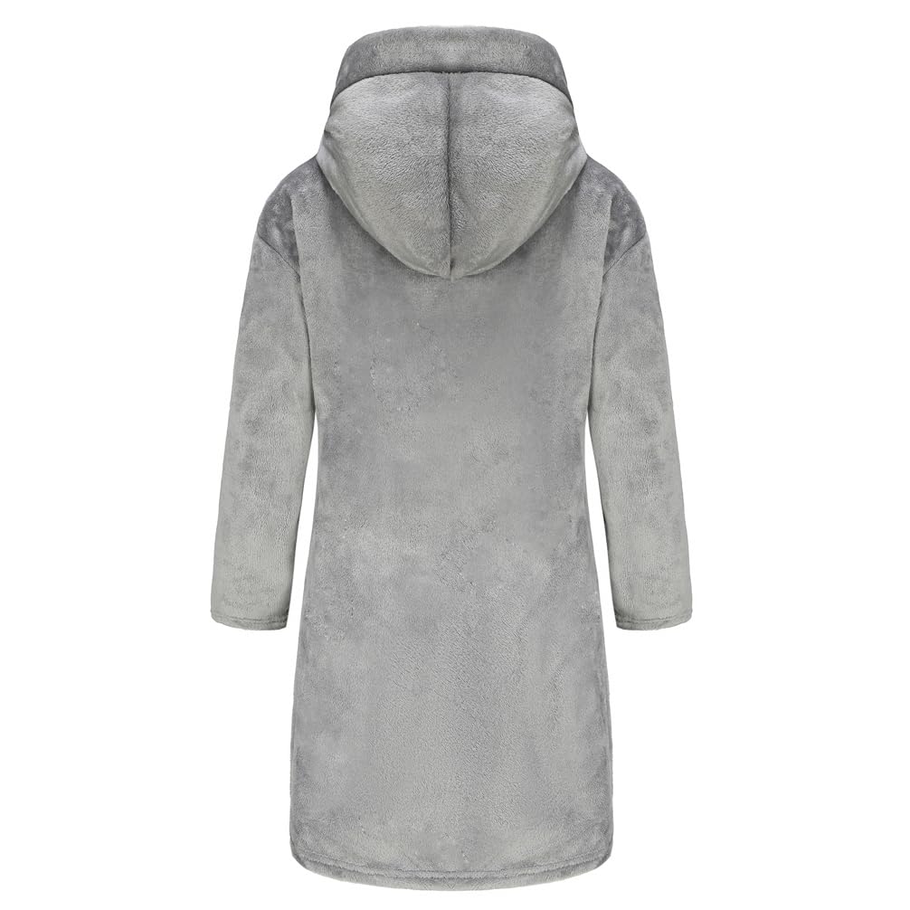 RUOGU Kids Bathrobe Hooded Plush Fleece Robe for Girls Boys Grey 5-6 Years