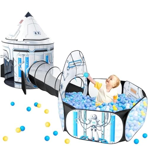 3 Piece Kids Rocket Ship Play Tent and Tunnel