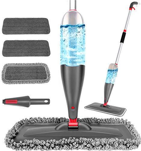 3 Pack Spray Mop with Refillable Bottle, Microfiber Pads