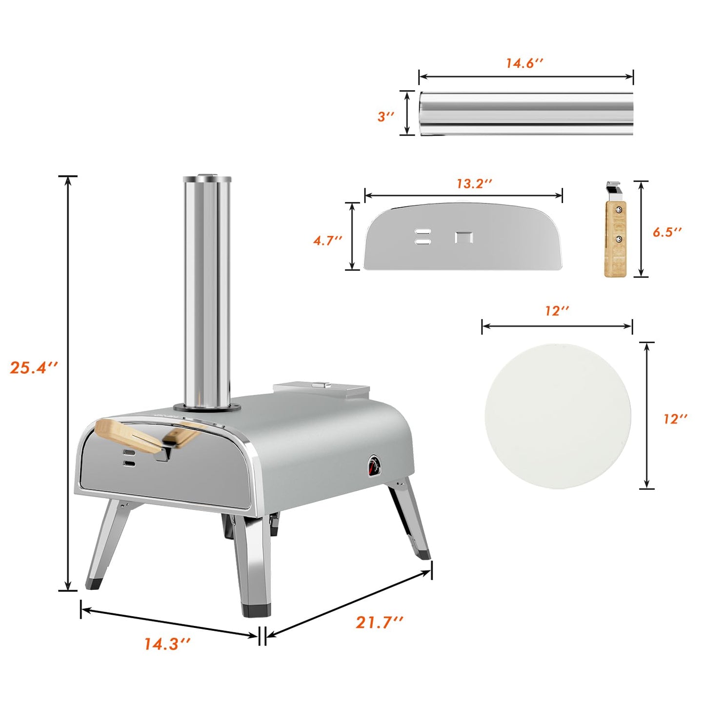 Portable 12" Wood Fired Pizza Oven for Outdoors