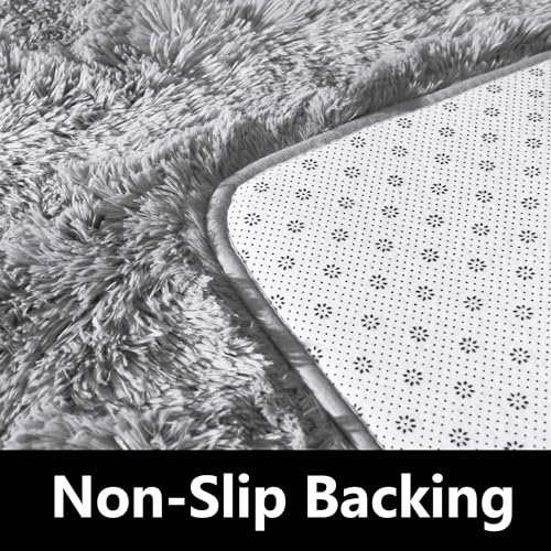 Awaytail Fluffy Rug Non Slip 4x6 Feet, Grey Tie-dye Soft Rugs for Bedroom, Light Grey Super Soft Plush Rug for Living Room