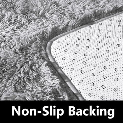 Awaytail Fluffy Rug Non Slip 4x6 Feet, Grey Tie-dye Soft Rugs for Bedroom, Light Grey Super Soft Plush Rug for Living Room