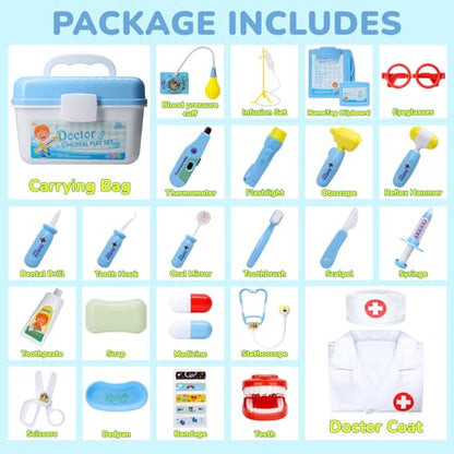 Medical Kit for Kids - 38 Pieces Doctor Pretend Play Equipment, Toy Doctor Kit for Kids, Doctor Play Set with Gift Case for Boys Girls 3 4 5 6 7 Years old Christmas Birthday Gift(blue)