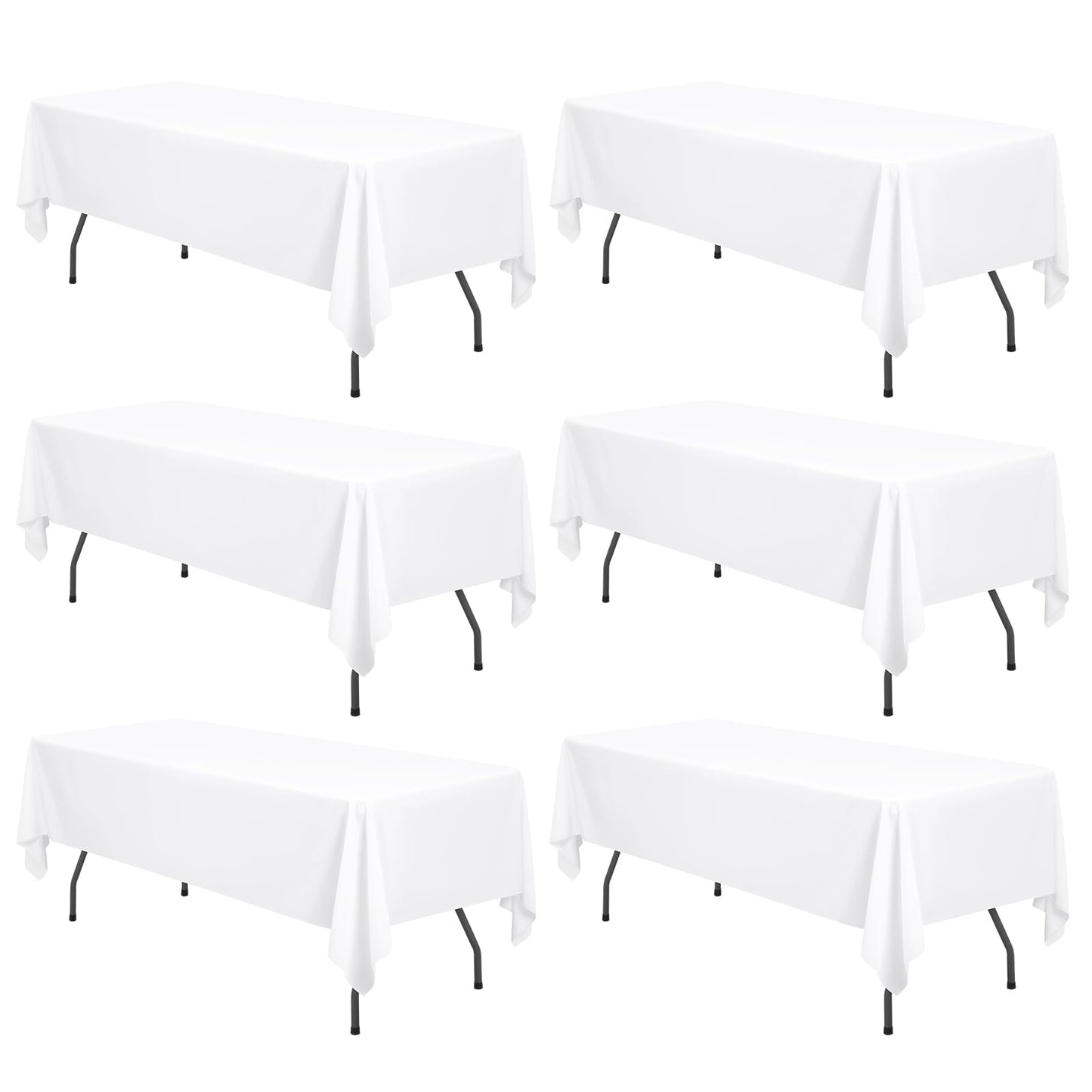 6 Pack White Polyester Tablecloth 60 x 126 inch Rectangle Table Cloth for 8 Feet Rectangle Tables,Stain and Wrinkle Resistant Washable Polyester Table Cover for Wedding Parties Banquet Kitchen