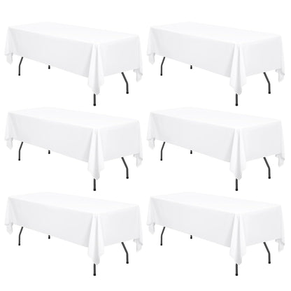 6 Pack White Polyester Tablecloth 60 x 126 inch Rectangle Table Cloth for 8 Feet Rectangle Tables,Stain and Wrinkle Resistant Washable Polyester Table Cover for Wedding Parties Banquet Kitchen