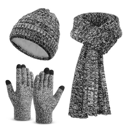 Winter Beanie Scarf Touchscreen Gloves Set for Women