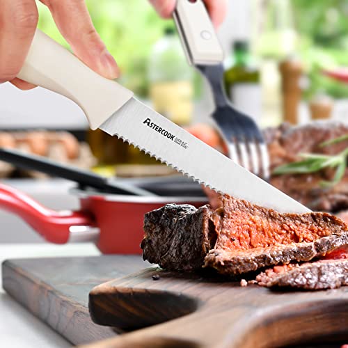 Astercook Steak Knife, Steak Knives Set of 8 with Sheath, Dishwasher Safe High Carbon Stainless Steel Steak Knife with Cover, White