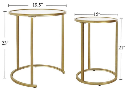 RiteSune Gold Glass Nesting Side End Tables Set of 2, Round Small Stacking Drink Coffee Table for Small Space, Living Room, Bedroom, Christmas, New Year