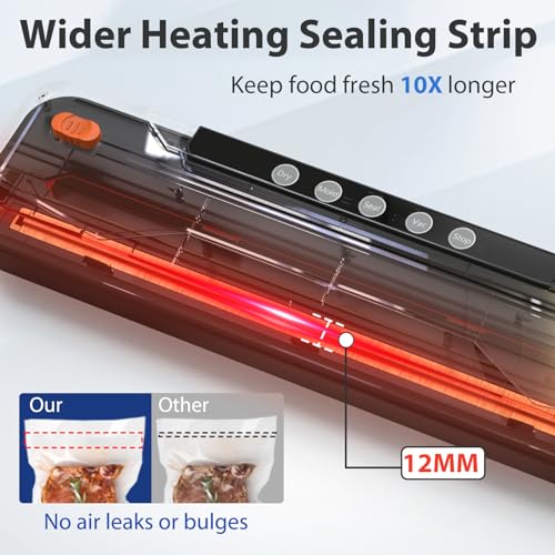 Vacuum Sealer Machine, Automatic Food Vacuum Sealer 5 Modes with 15 Sealer Bags and Built-in Cutter, Compact One-Touch Food Sealer Vac Pack Machine for Sous Vide & Dry Moist Foods, Black