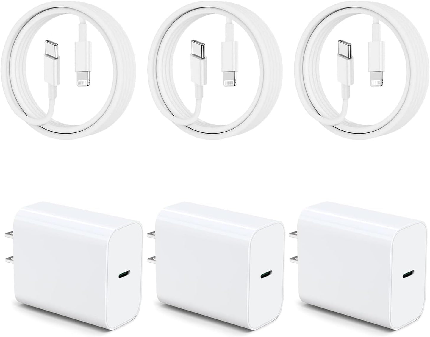 20W USB C Fast Charger 10 FT [MFi Certified] Compatible with iPhone 14 13 12 11 XS XR X 8 iPad, 3 Pack PD Wall Charger Block with 10FT Long Type C Lightning Cable (White)