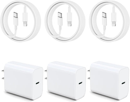 20W USB C Fast Charger 10 FT [MFi Certified] Compatible with iPhone 14 13 12 11 XS XR X 8 iPad, 3 Pack PD Wall Charger Block with 10FT Long Type C Lightning Cable (White)
