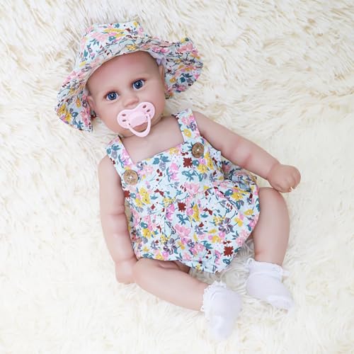 Reborn Baby Dolls Silicone Full Body 22 inch Real Life Toddler Baby Doll Lifelike Newborn Girl Cute Soft Vinyl Correct Realistic Toddler Dolls with Feeding Kit Toys Gifts Collection for Kids Age 3+