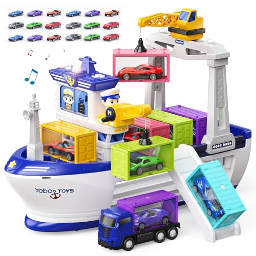 Cargo Boat and Crane Playset with Die-Cast Cars