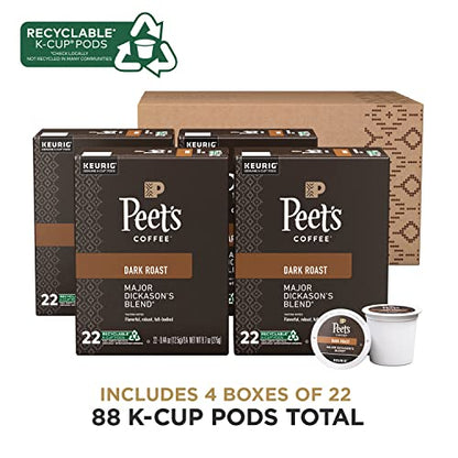 Peet's Coffee, Dark Roast K-Cup Pods for Keurig Brewers - Major Dickason's Blend 88 Count (4 Boxes of 22)