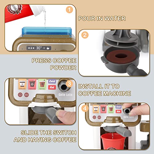 deAO Pretend Play Store Coffee Playset Kids Coffee Maker Play Set Pizzas Shop with Cash Register 30pcs STEM Toy for Kids Pre-School Pretend Toy for Toddlers Boys & Girls Age 3+