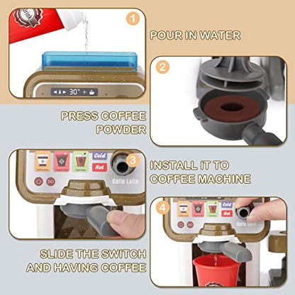 deAO Pretend Play Store Coffee Playset Kids Coffee Maker Play Set Pizzas Shop with Cash Register 30pcs STEM Toy for Kids Pre-School Pretend Toy for Toddlers Boys & Girls Age 3+