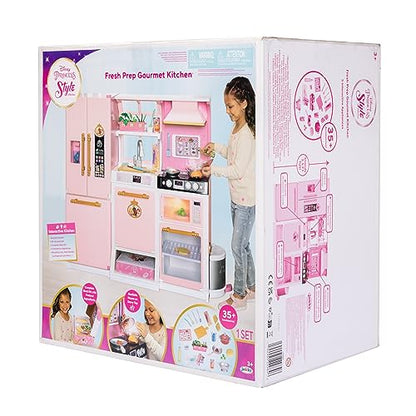 Disney Princess Style Collection Fresh Prep Gourmet Kitchen, Interactive Pretend Play Kitchen for Girls & Kids with Realistic Steam, Complete Meal Kit & 35+ Accessories