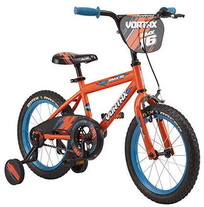 Pacific Vortax BMX Style Kids Bike, for Boys and Girls Ages 3 to 7, Single Speed, 16-Inch Wheels with Removable Training Wheels, Coaster and Hand Brake, Orange