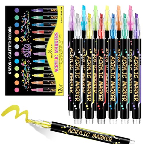 12 Pack Acrylic Paint Markers with Fine Chisel Tips