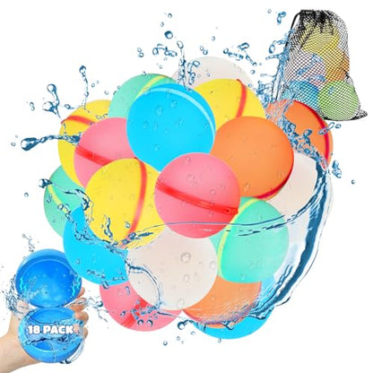 Reusable Water Balloons for Kids, Silicone Refillable Water Balls, Self-Sealing Splash Bombs, Quick Fill with Magnetic & Mesh Bag, Water Toys for Summer Outdoor Pool Backyard Party (12 Pack)