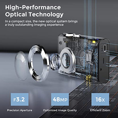 Jckduhan 2.7K HD 48MP Digital Camera - Auto Focus, 16X Zoom, 32GB Memory Card, 2 Batteries, YouTube Vlogging Camera for Kids, Teens, Adults