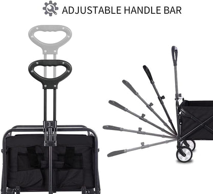 Collapsible Foldable Wagon, Beach Cart Large Capacity, Heavy Duty Folding Wagon Portable, Collapsible Wagon for Sports, Shopping, Camping (Black)