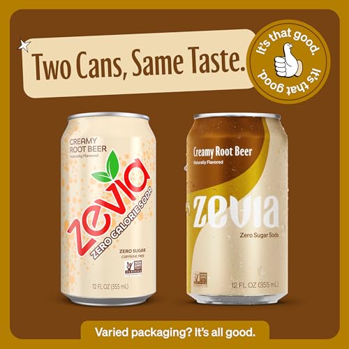Zevia Zero Calorie Soda, Creamy Root Beer, 12 Fl Oz (Pack of 20)