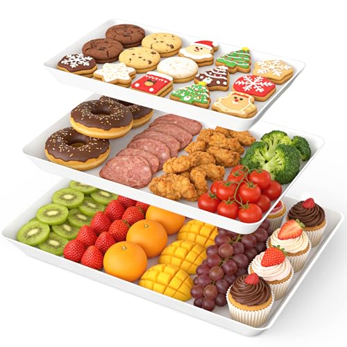 3 Pack Rectangular Plastic Serving Trays Set
